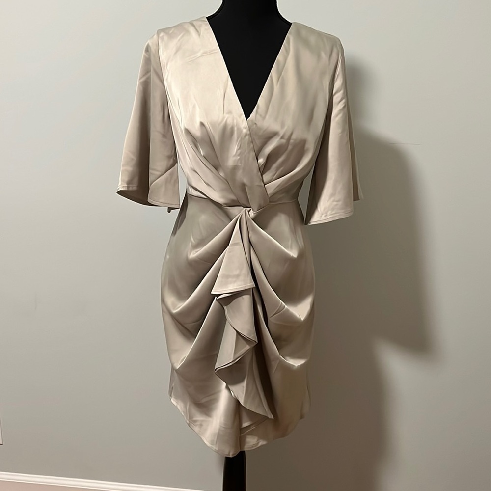 Sage satin cocktail dress